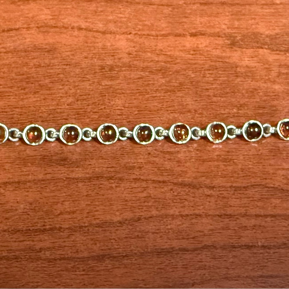Sterling Silver and Amber Round Cabochon Gemstone Bracelet